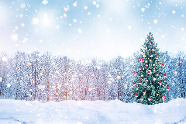 istock The Christmas tree is decorated with balls and bows. Winter forest. 2249001105