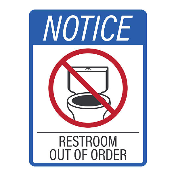 istock Isolated notice sign con toilet or restroom and red prohibition, showing bathroom temporary out of order or service warning. 2249004614