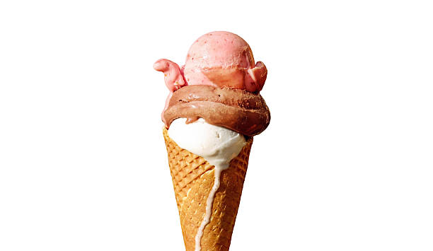 istock Strawberry ice cream scoops with cone isolated on white background 2249018858