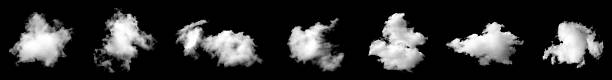 istock Realistic isolated cloud elements on a black background, ideal for sky overlays, atmosphere effects, digital artwork, and creative compositions, providing soft fluffy textures for professional graphic 2249020865