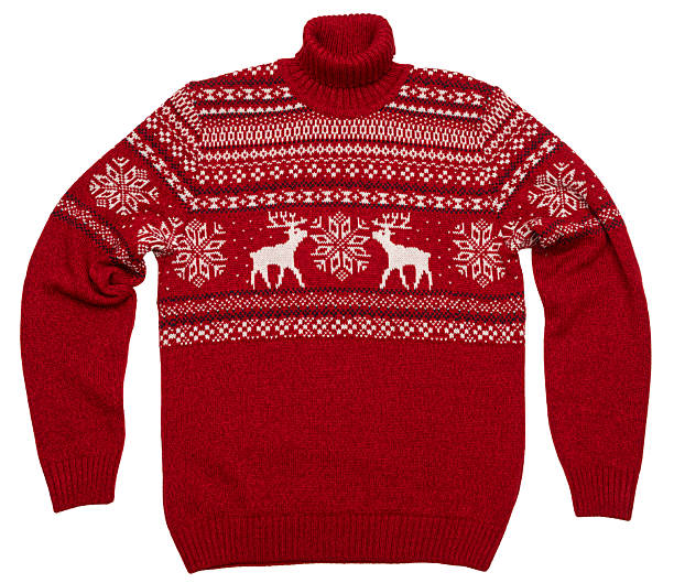 istock Red Christmas sweater flat lay isolated on white 2249027513