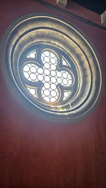 istock Church. Glass, an ancient window. Light coming through the window. 2249028144