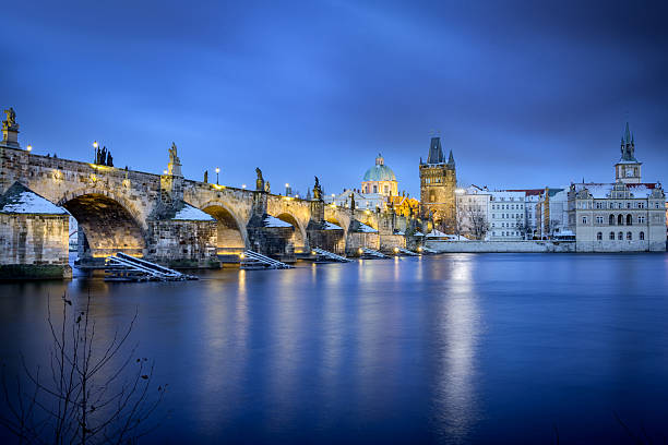 istock Charles Bridge at Blue Hour with Snow and Old Town Landmarks 2249031481
