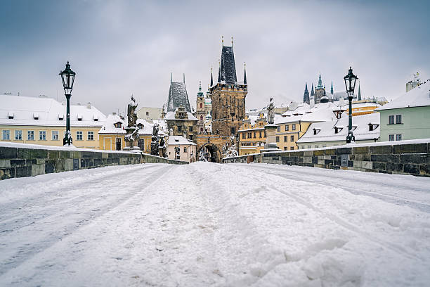 istock Charles Bridge in Deep Snow Facing Lesser Town and Prague Castle 2249031499