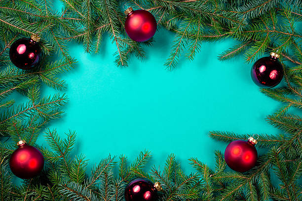 istock Christmas and New Year background with pine tree and red balls 2249042510