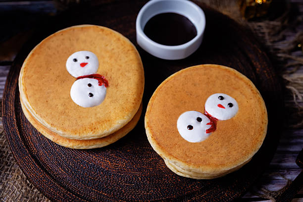 istock Pancakes with marshmallow snowmen in a plate for Christmas holidays 2249079606