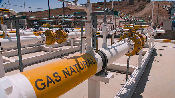 natural gas processing plant with pipelines and solenoid valves