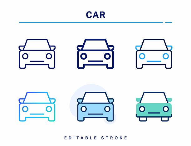 ikona linky auta. editovatelný tah. vector icon. - hybridní pohon auto na alternativní palivo stock ilustrace
