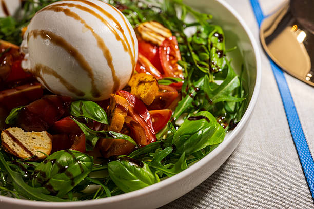 Fresh Burrata Salad with Arugula, Basil and Balsamic Glaze