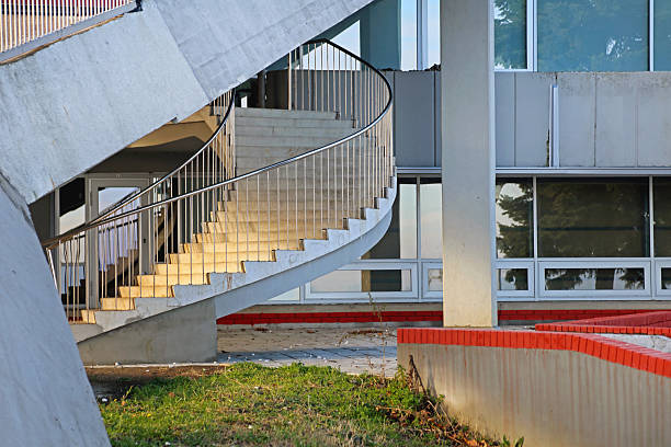 Old Concrete Spiral Stairs Structure Public Swimming Pool Building Hall