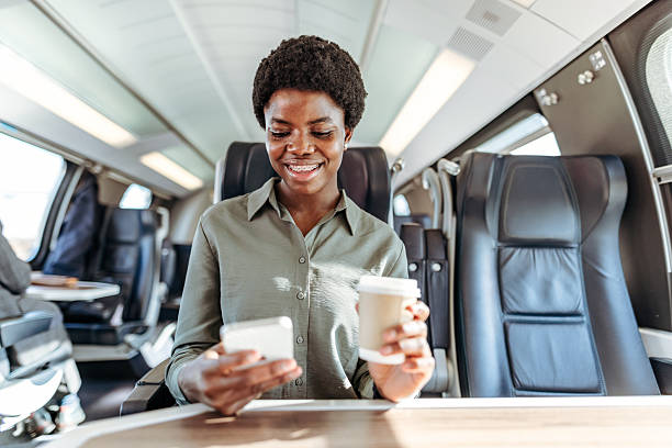 istock Professional Woman Enjoying Coffee While Using Smartphone on Train Journey 2249099648