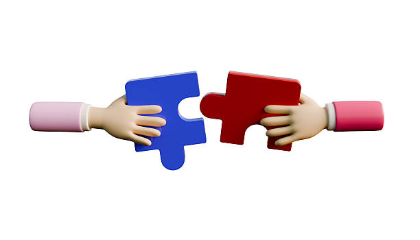 istock 3D illustration of two hands connecting red and blue puzzle pieces, symbolizing teamwork, collaboration, partnership, unity, and problem-solving in a modern visual style. 2249099771