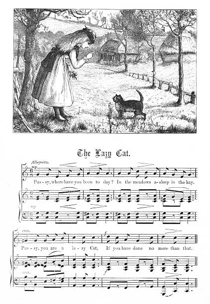 Girl scolds cat a farm. 