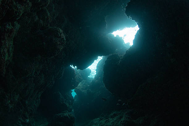 istock Looking Up from Inside an Underwater Cavern with Natural Rock Openings 2249101660