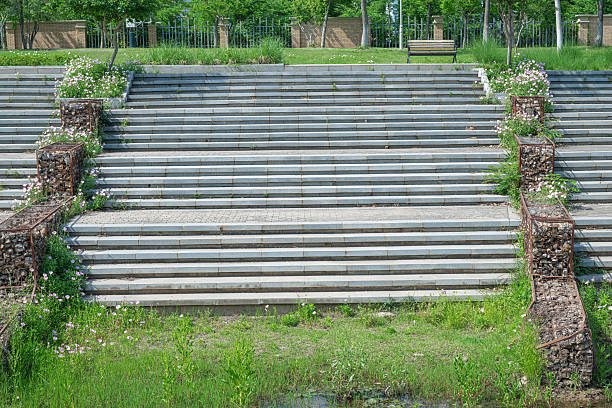 Stone staircase in spring garden