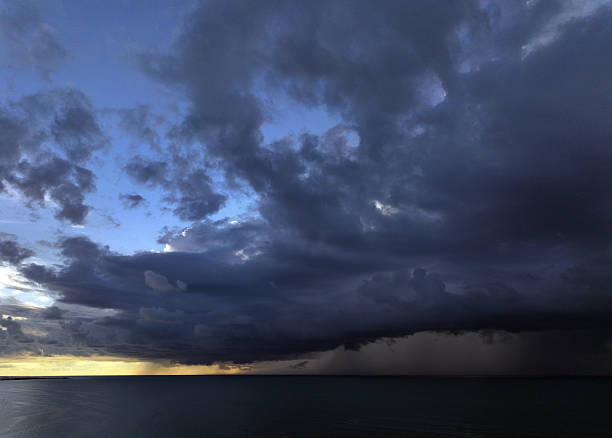 White Marlin Beach in Islamorada, Florida. Storms from a drone point of view at sunset. Venetian Shores