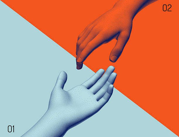 istock Hands reaching towards each other. Concept of human relation, togetherness or  partnership. 3D vector illustration. Can be used for advertising, marketing or presentation. 2249118716