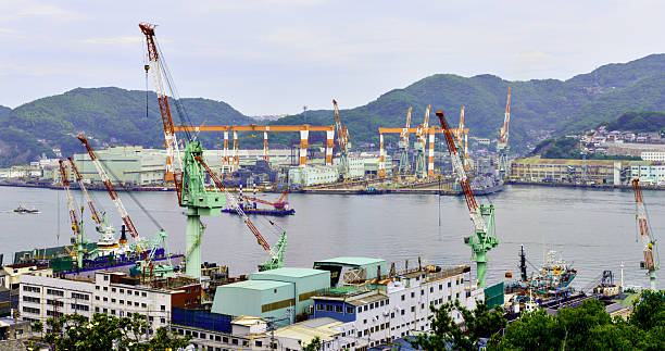 istock Shipyards in a coastal area with several large cranes in Nagasaki 2249118790