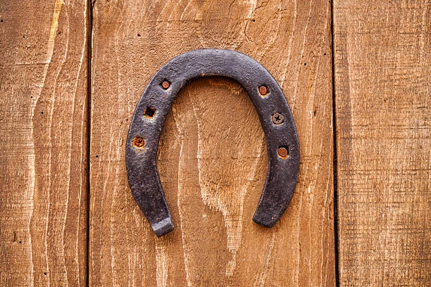 A horseshoe on a wooden wall.
