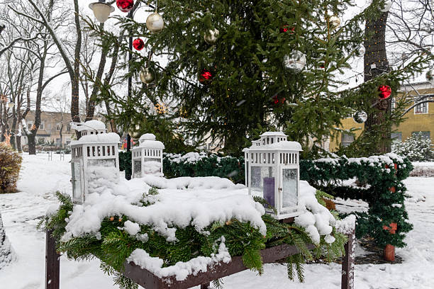 istock Snowy Christmas Lantern Decoration Outdoors 2249128141