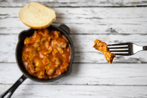 Hungarian chicken gizzard stew in a pan