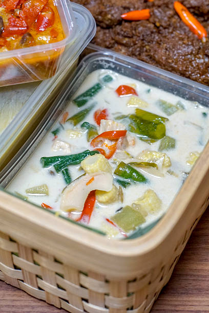 istock Sayur lodeh coconut vegetable stew in food container placed inside a traditional bamboo basket 2249129588