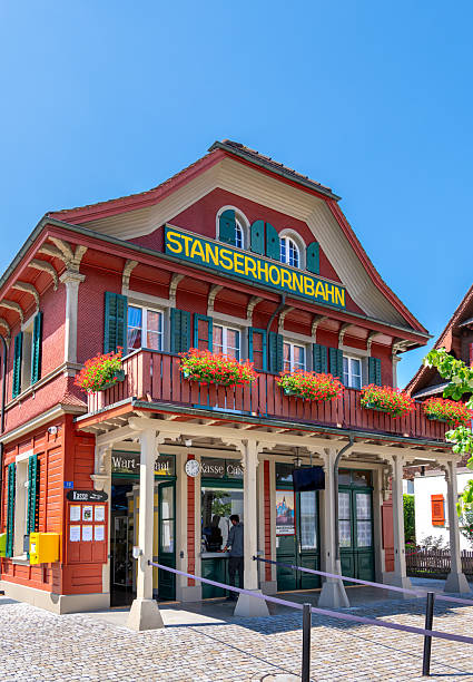 Stans, Switzerland - July 10, 2025: Historical valley station building of the cable car for Stanserhorn in Stans