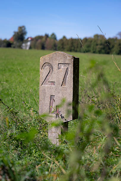 istock hectometer marker at railway line 2249136646