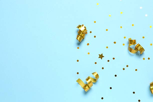 istock Golden confetti on white background, top view 2249143345