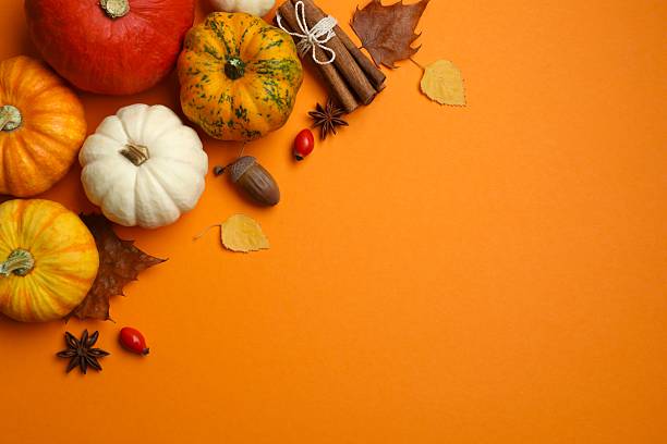 istock Beautiful autumn composition with pumpkins on a color background, top view 2249146840