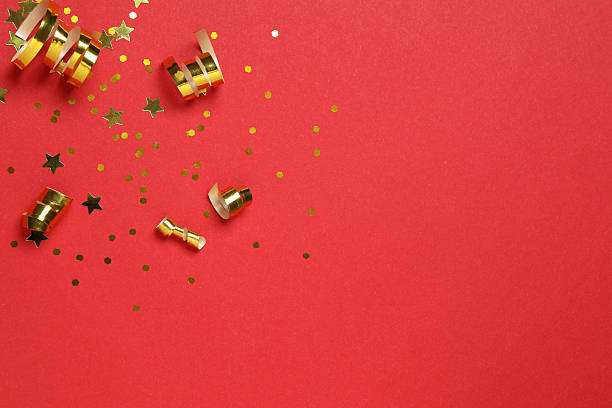 istock Golden confetti on color background, top view 2249149214