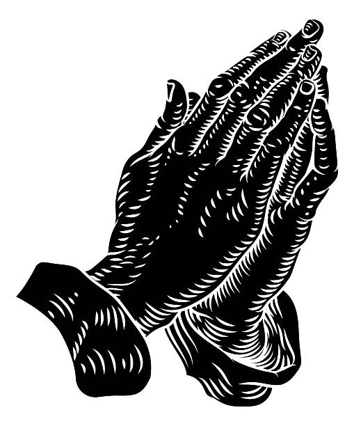 Praying hands Christian prayer concept in a vintage woodcut style