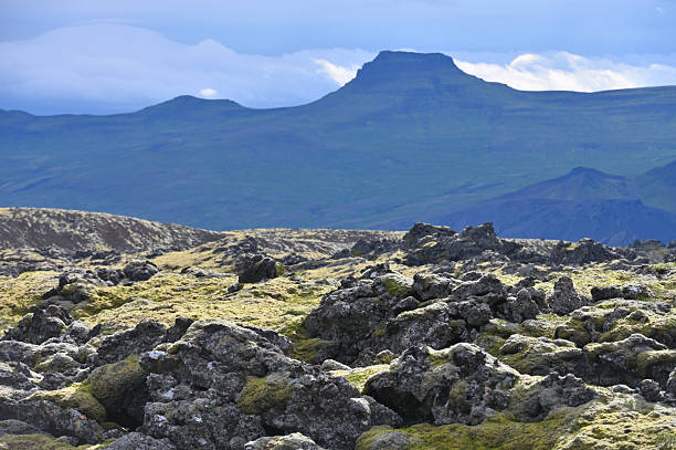 Volcanic ash and lava formations in an Icelandic lava field, Icelandic Highlands, Scandinavia