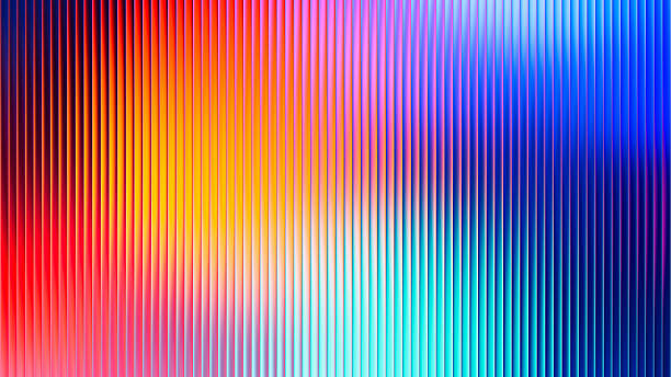 istock Ribbed fractal glass texture with vibrant colorful dynamic gradient. Bright smooth fluted vertical lines. Bold dynamic design blending futuristic tones and radiant colors for modern visual art project 2249160689