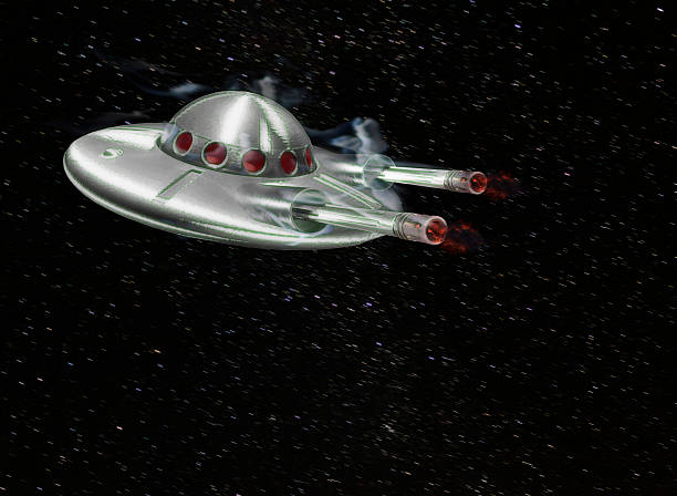 Guns blazing and smoking hot as the UFO or drone with motion blur comes in fast during a star filled night.