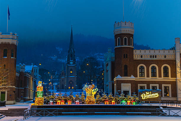 istock Snowy Christmas Lights in Downtown Drammen During Blue Hour 2249166260