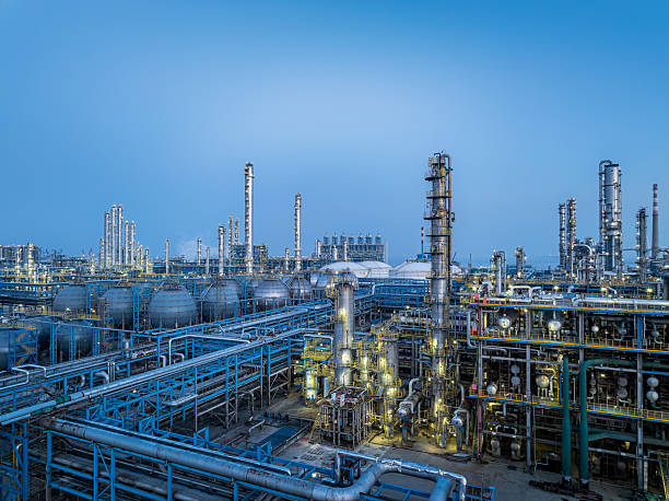 istock Modern petrochemical industrial plant with complex pipeline structure. 2249168627