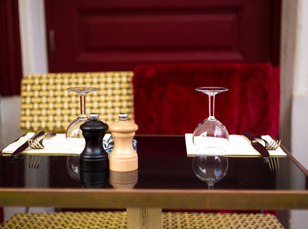 Paris, France: Place Settings at Colorful Sidewalk Cafe