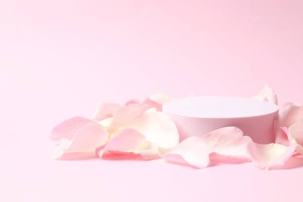 istock Pink rose petals with podium 2249175389