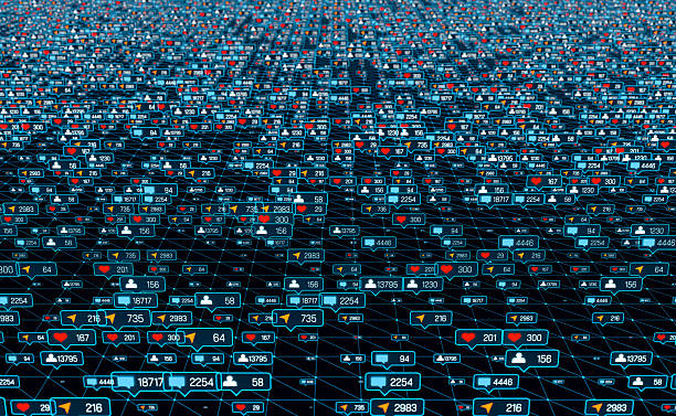 istock User network with online activities, post, likes, emails, social media followers. 2249176421