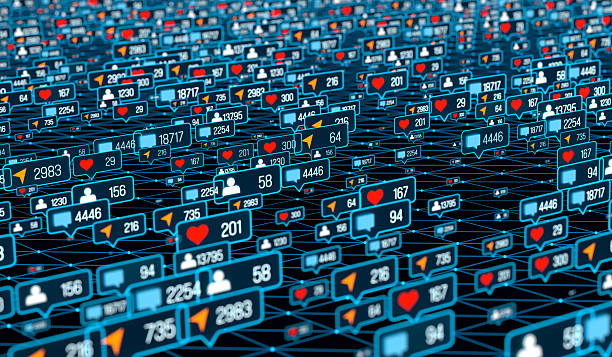 User network with online activities, post, likes, emails, social media followers.