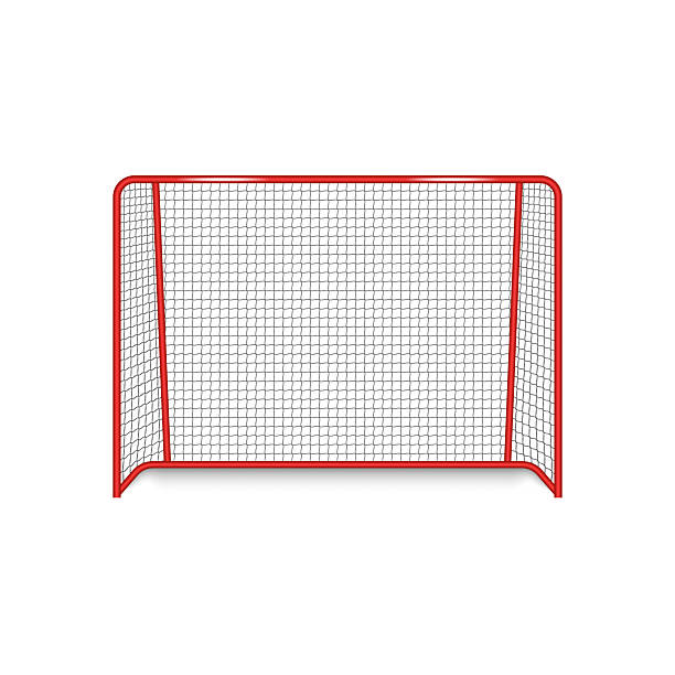 istock Floorball goal with red frame and mesh realistic 3d vector sports mockup isolated on white background front view, indoor sports equipment. 2249177389