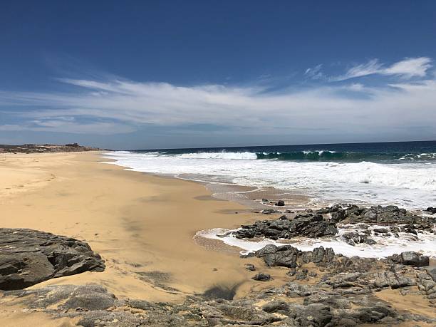 istock Golden Sands and Crashing Waves Create a Serene Coastal Escape Under a Clear Blue Sky 2249182931