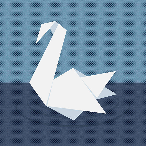 istock White origami swan glides on water. Folded paper bird. Vector illustration 2249192408