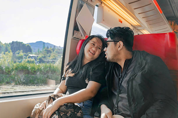 istock Couple Relaxing on Train with Mountain View. Stock Photo 2249193529