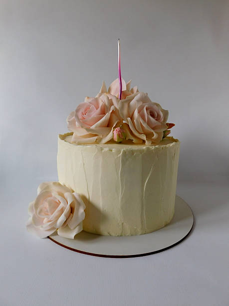 istock White Cake with Roses and Single Candle 2249193745