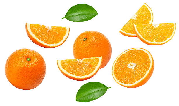 istock cut of orange isolated on white background. clipping path 2249195045