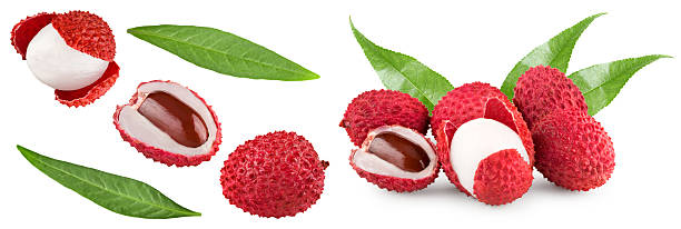 istock Fresh lychee with leaves isolated on white background. clipping path 2249195074