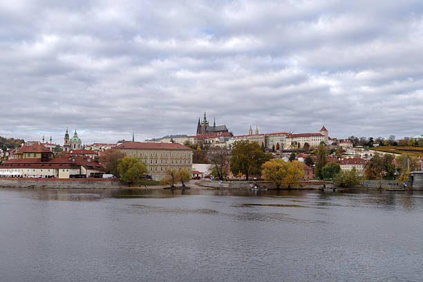Panoramic view of Vltava River, Mala strana distric and Prague Castle, Czech Republic