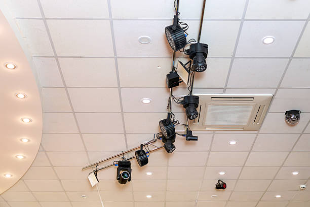 istock Lighting and spotlight system for a concert hall. Equipment for a disco. Ceiling-mounted light source. 2249200802